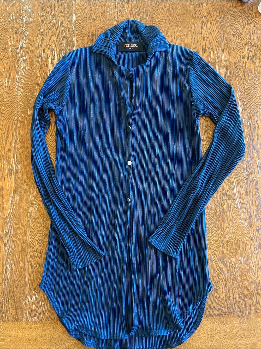 Renee C. Electric Blue Pleated Button-Front Top